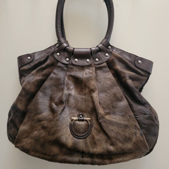 Salvatore Ferragamo Handbags - Salvatore Ferragamo Brown Fur Celtico Women's Bag‎  - Mint Condition Authentic